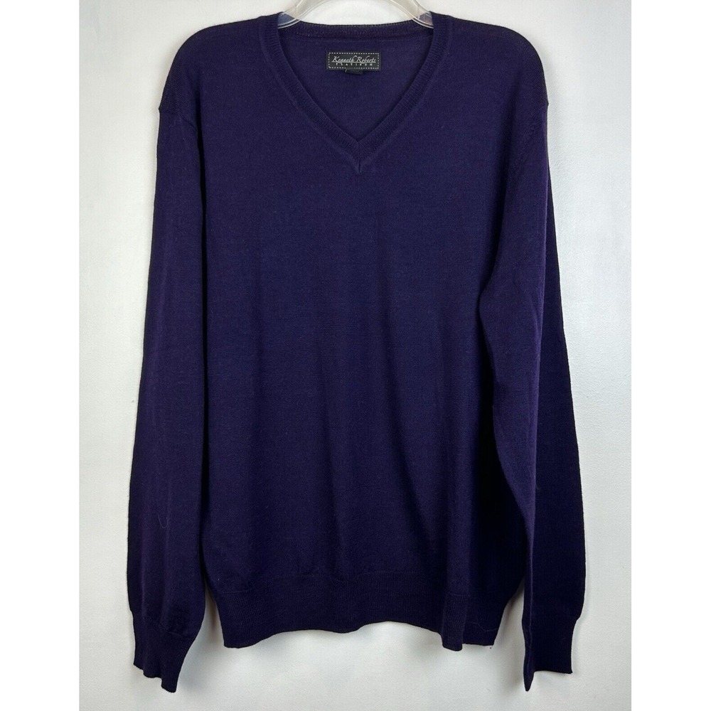 Kenneth Roberts Platinum Sweater Mens L Merino Wool Sweater V Neck Knit Purple